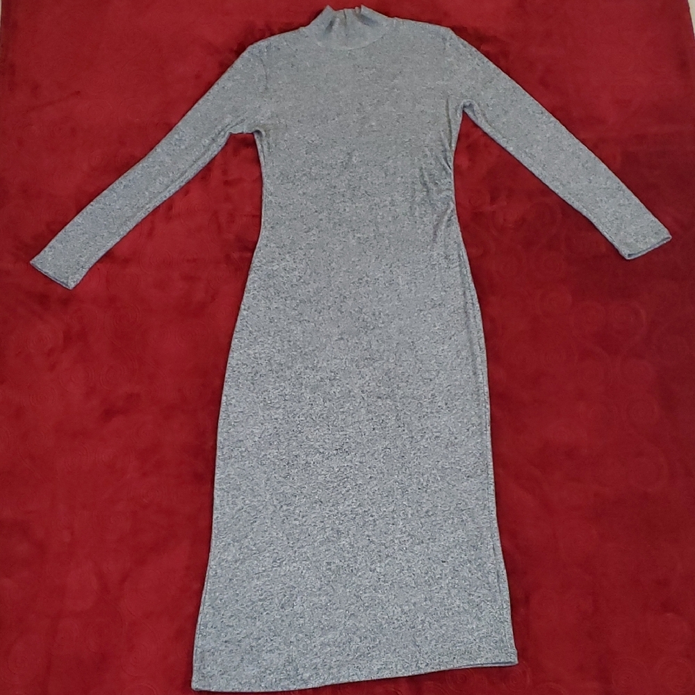 Zara Gray Mock Neck Long Sleeve Bodycon Dress